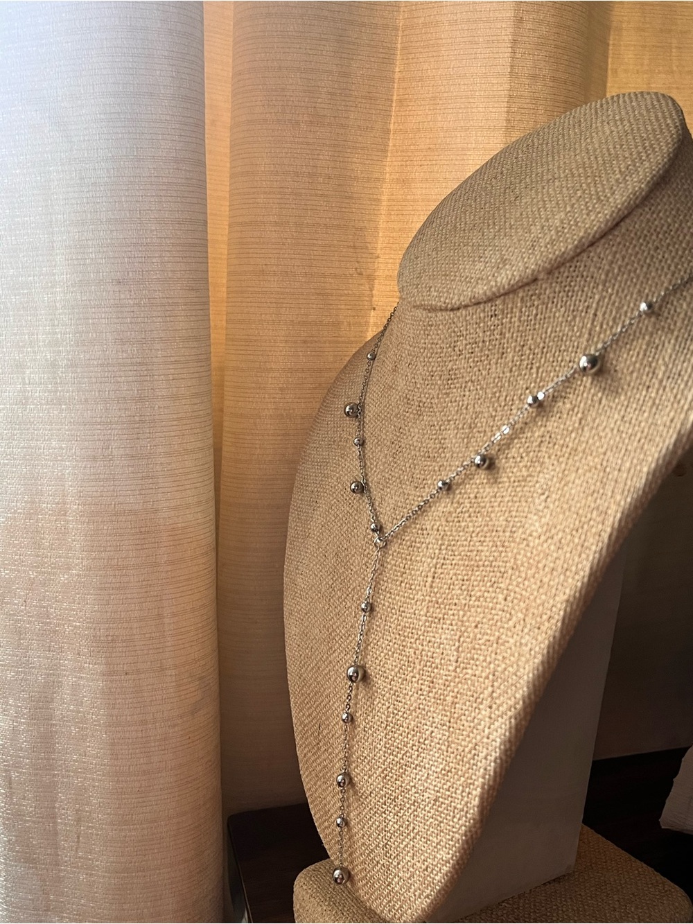 Sterling Silver Beaded Y-Necklace - Stainless Steel water resistant